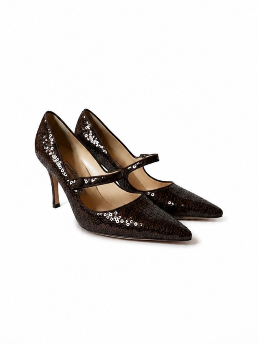 Manolo Blahnik Brown “Campari” Sequin Mary Jane Heels Size 40 Amazing Condition!